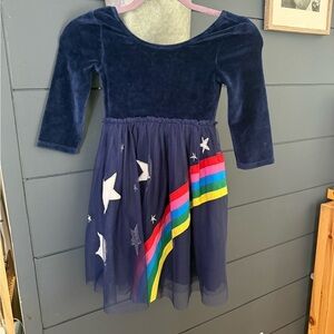 Mini Boden Velvet Bodice Tulle Dress in College Navy Rainbow 7-8 NWT